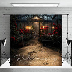 Lofaris Red Rose Dark Lovely Greenhouse Window Photo Backdrop