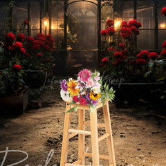Lofaris Red Rose Dark Lovely Greenhouse Window Photo Backdrop