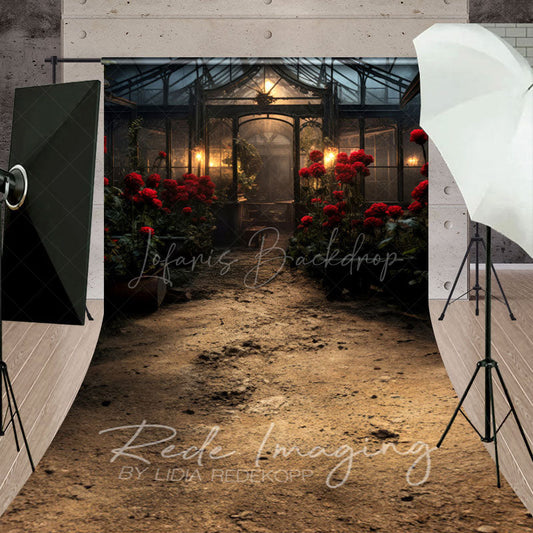 Lofaris Red Rose Dark Lovely Greenhouse Window Sweep Backdrop