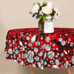 Lofaris Red Rose Diamond Round Tablecloth Luxury Gemstone Floral Table Cover for Wedding Anniversary