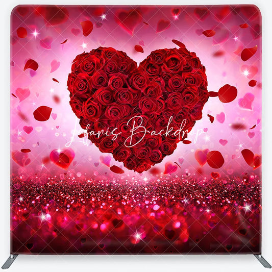 Lofaris Red Rose Heart Glitter Valentine’s Day Square Double-Sided Backdrop Romantic Love Celebration Decor