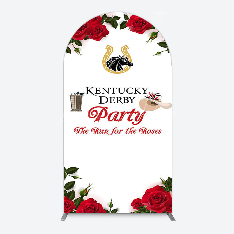 Lofaris Red Rose Horseshoe Kentucky Derby Party Arch Backdrop