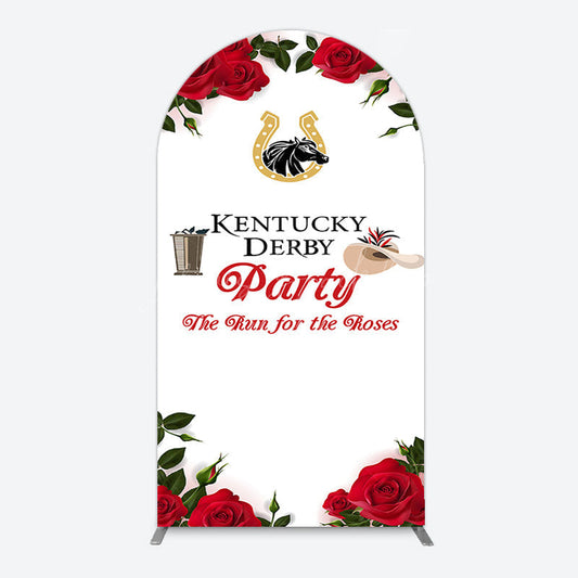 Lofaris Red Rose Horseshoe Kentucky Derby Party Arch Backdrop