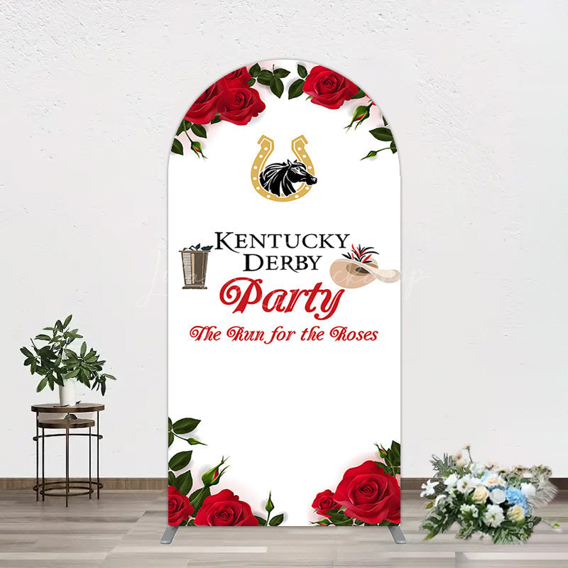 Lofaris Red Rose Horseshoe Kentucky Derby Party Arch Backdrop