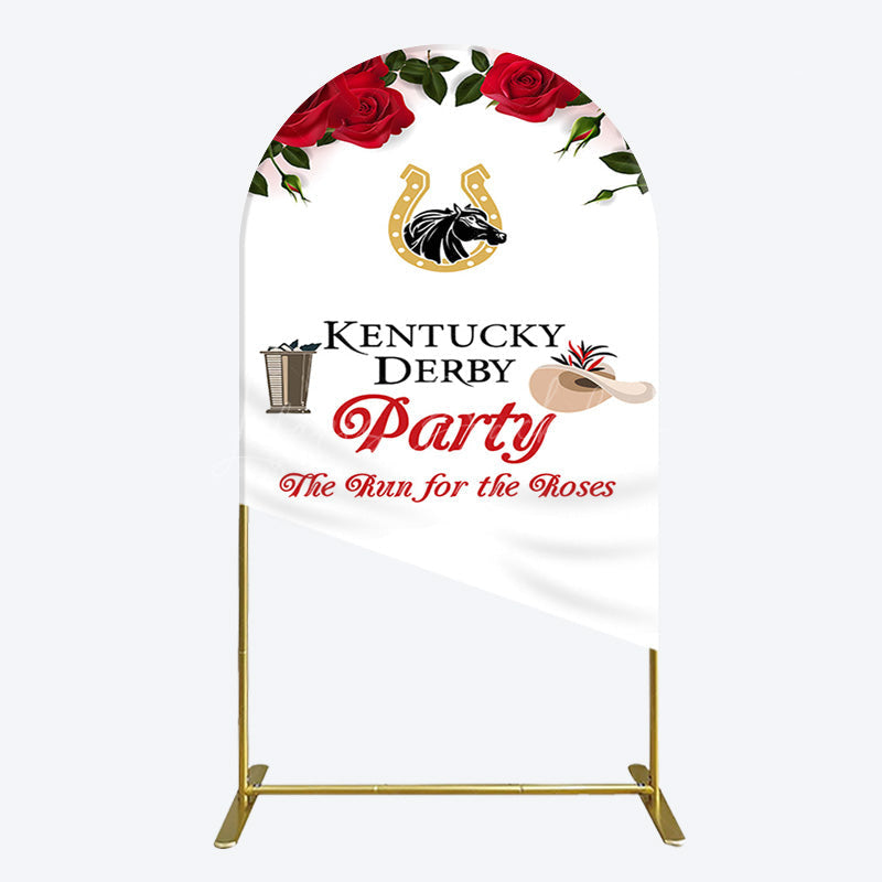 Lofaris Red Rose Horseshoe Kentucky Derby Party Arch Backdrop