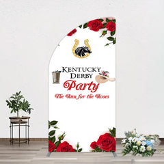 Lofaris Red Rose Horseshoe Kentucky Derby Party Half Moon Arch Backdrop