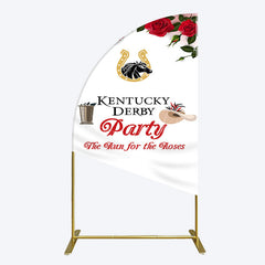 Lofaris Red Rose Horseshoe Kentucky Derby Party Half Moon Arch Backdrop