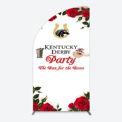 Lofaris Red Rose Horseshoe Kentucky Derby Party Half Moon Arch Backdrop