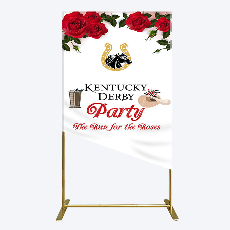 Lofaris Red Rose Horseshoe Kentucky Derby Party Rectangle Backdrop