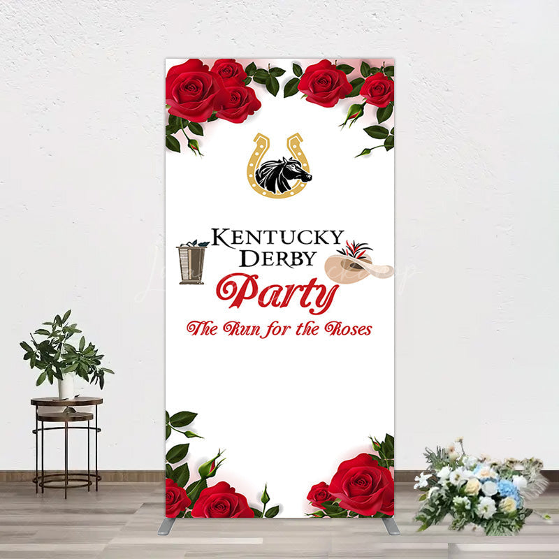 Lofaris Red Rose Horseshoe Kentucky Derby Party Rectangle Backdrop