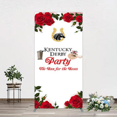 Lofaris Red Rose Horseshoe Kentucky Derby Party Rectangle Backdrop