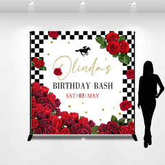 Lofaris Red Rose Kentucky Derby Custom Name Birthday Backdrop
