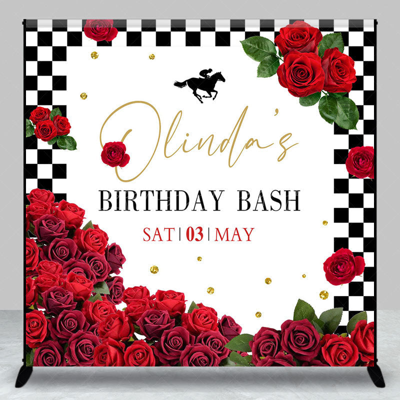 Lofaris Red Rose Kentucky Derby Custom Name Birthday Backdrop