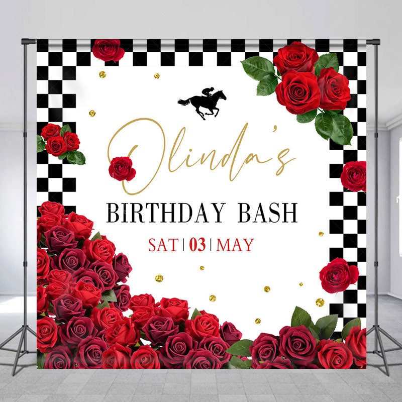 Lofaris Red Rose Kentucky Derby Custom Name Birthday Backdrop