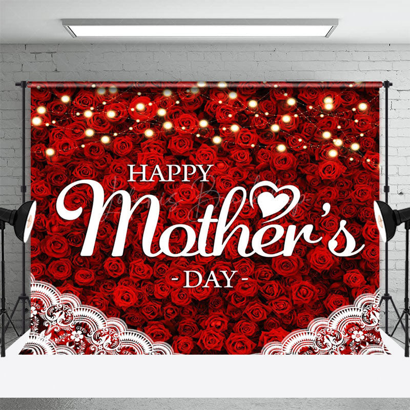 Lofaris Red Rose Lace Happy Mothers Day Photography Backdrop
