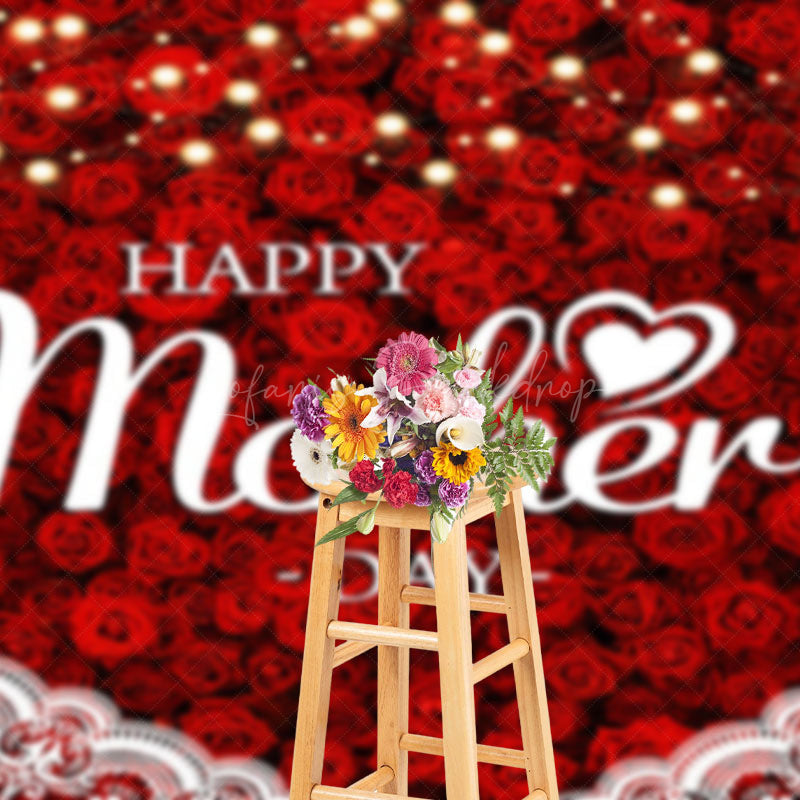 Lofaris Red Rose Lace Happy Mothers Day Photography Backdrop