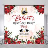 Lofaris Red Rose Leaf Custom Name Kentucky Derby Backdrop