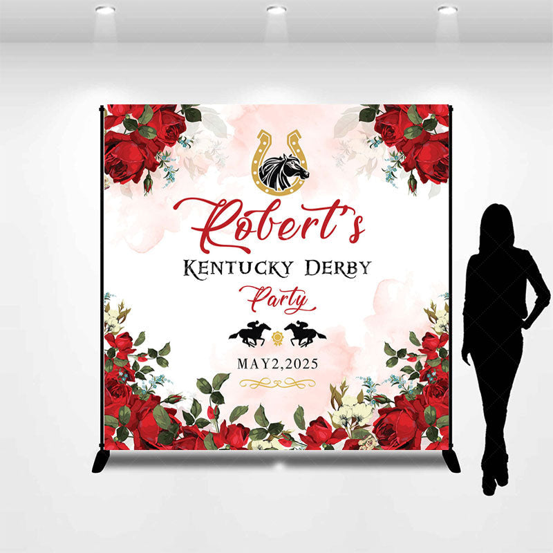 Lofaris Red Rose Leaf Custom Name Kentucky Derby Backdrop