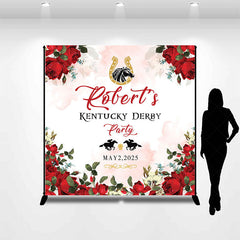 Lofaris Red Rose Leaf Custom Name Kentucky Derby Backdrop