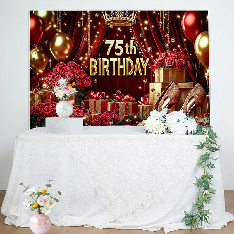 Lofaris Red Rose Romantic Balloons 75th Birthday Backdrop