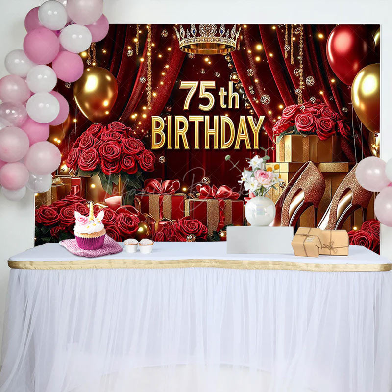 Lofaris Red Rose Romantic Balloons 75th Birthday Backdrop