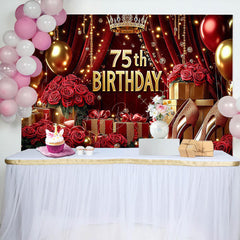 Lofaris Red Rose Romantic Balloons 75th Birthday Backdrop