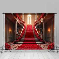 Lofaris Red Rose Stairs Romantic Valentines Day Backdrop