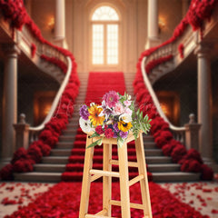 Lofaris Red Rose Stairs Romantic Valentines Day Backdrop