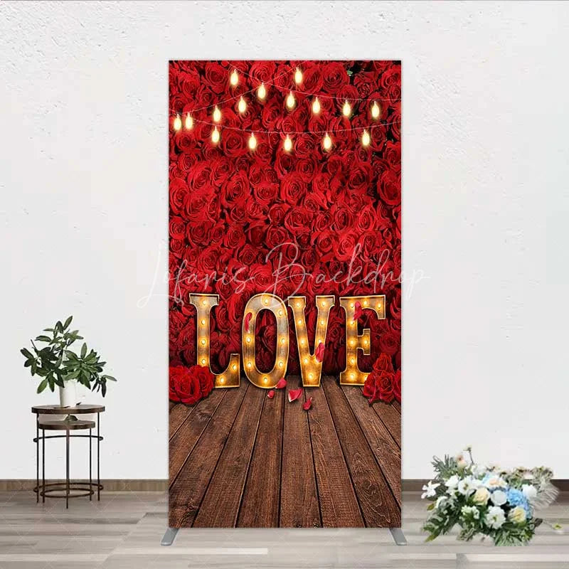 Lofaris Red Rose Wall Rectangle Backdrop Romantic Floral Love Light Wedding Party Decoration