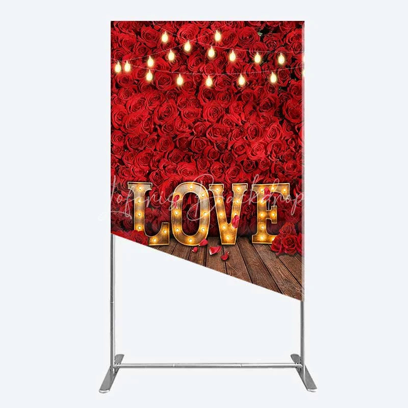 Lofaris Red Rose Wall Rectangle Backdrop Romantic Floral Love Light Wedding Party Decoration