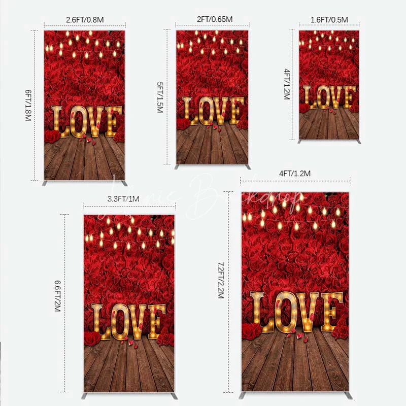 Lofaris Red Rose Wall Rectangle Backdrop Romantic Floral Love Light Wedding Party Decoration
