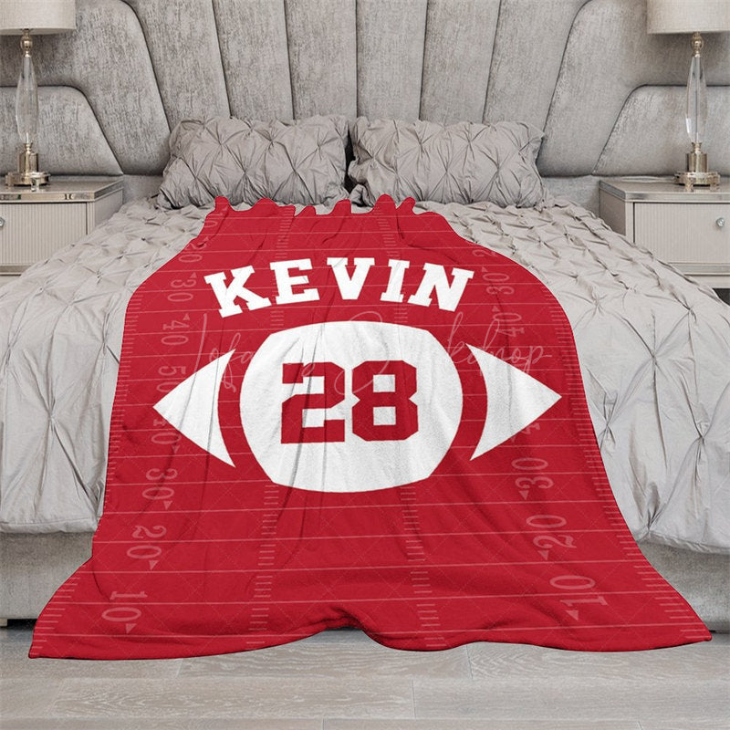 Lofaris Red Rugby Field Football Sports Custom Name Blanket