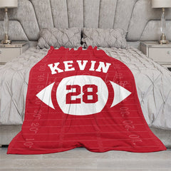 Lofaris Red Rugby Field Football Sports Custom Name Blanket