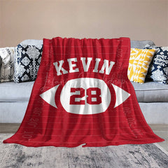 Lofaris Red Rugby Field Football Sports Custom Name Blanket