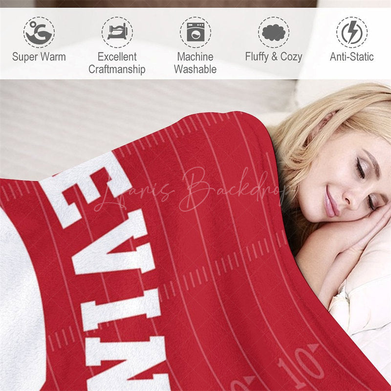 Lofaris Red Rugby Field Football Sports Custom Name Blanket