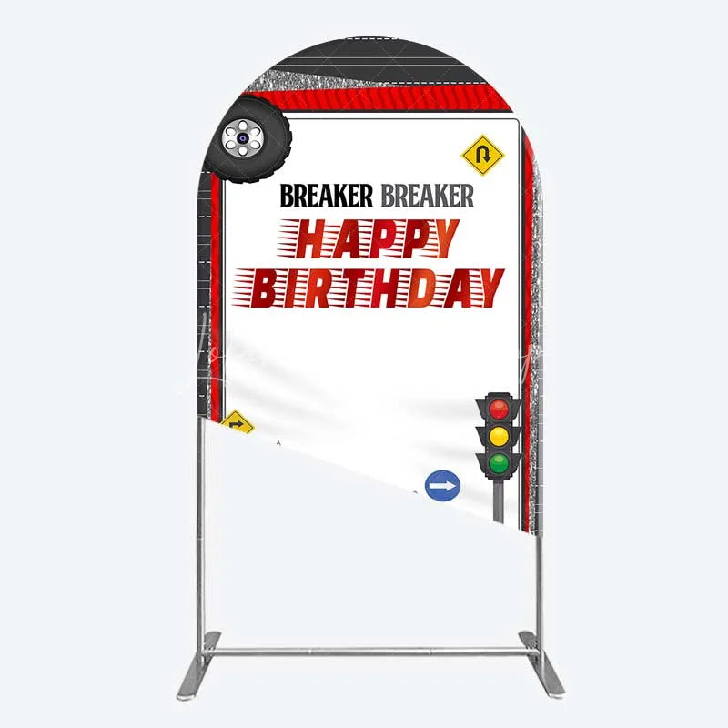 Lofaris Red Semi Truck Arch Backdrop Transportation Birthday Party Tire Photography Background