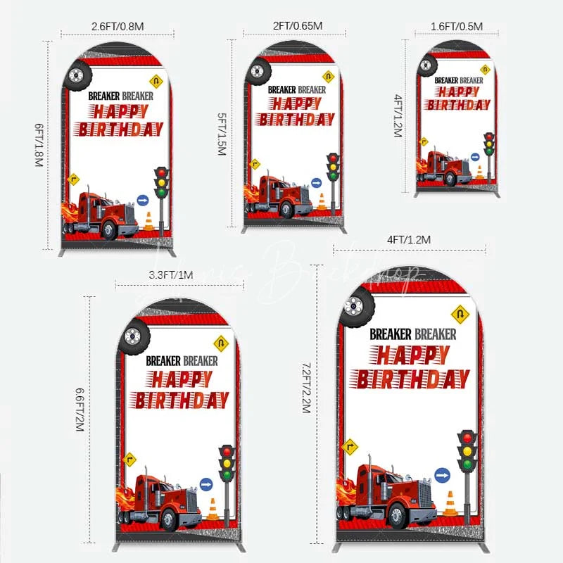 Lofaris Red Semi Truck Arch Backdrop Transportation Birthday Party Tire Photography Background