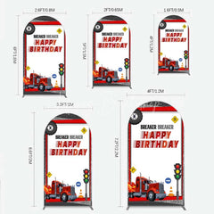 Lofaris Red Semi Truck Arch Backdrop Transportation Birthday Party Tire Photography Background