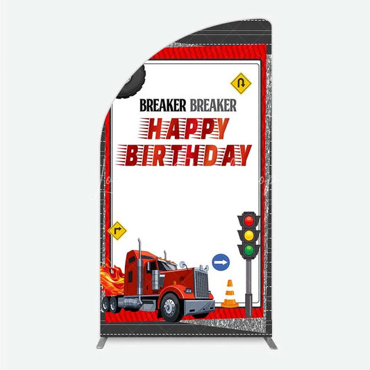 Lofaris Red Semi Truck Half Moon Arch Backdrop Transportation Birthday Party Tire Photography Background