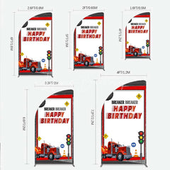 Lofaris Red Semi Truck Half Moon Arch Backdrop Transportation Birthday Party Tire Photography Background