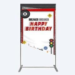 Lofaris Red Semi Truck Rectangle Backdrop Transportation Birthday Party Tire Photography Background
