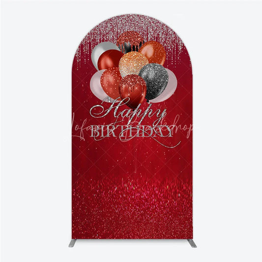 Lofaris Red Silver Black Copper Glitter Balloons Round Top Arch Backdrop Elegant Happy Birthday Party Decor