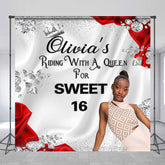 Lofaris Red Silver Diamonds Custom Photo Sweet 16 Backdrop