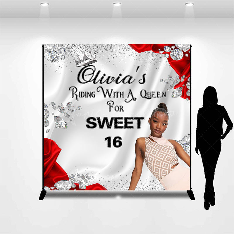 Lofaris Red Silver Diamonds Custom Photo Sweet 16 Backdrop
