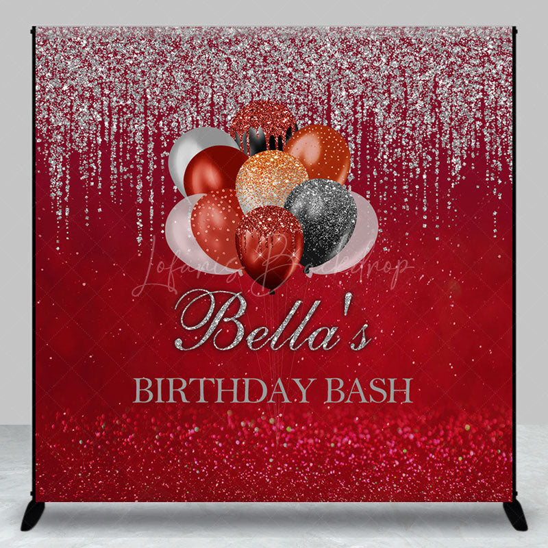 Lofaris Red Silver Glitter Balloon Custom Birthday Backdrop