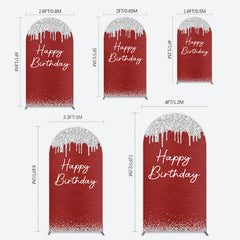 Lofaris Red Silver Glitter Happy Birthday Arch Backdrop