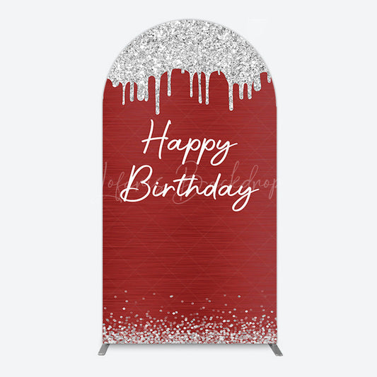 Lofaris Red Silver Glitter Happy Birthday Arch Backdrop