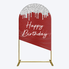 Lofaris Red Silver Glitter Happy Birthday Arch Backdrop