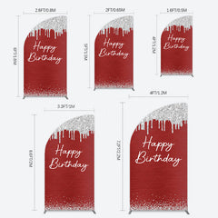 Lofaris Red Silver Glitter Happy Birthday Half Moon Arch Backdrop