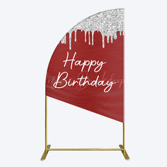 Lofaris Red Silver Glitter Happy Birthday Half Moon Arch Backdrop